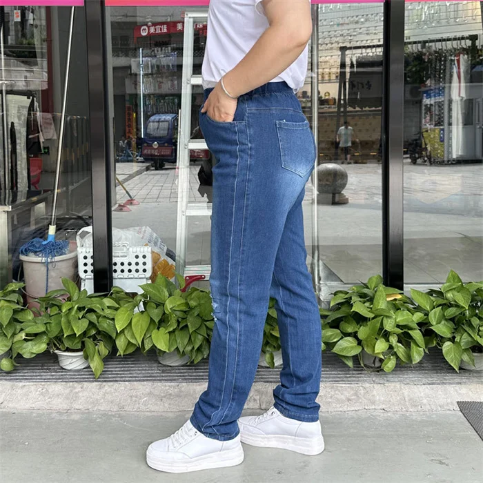 Ripped Jeans Women 9XL 8XL 7XL High Waist Plus Size Pencil Pants Loose Stretched Scratched Girl Female Elastic Denim Trousers