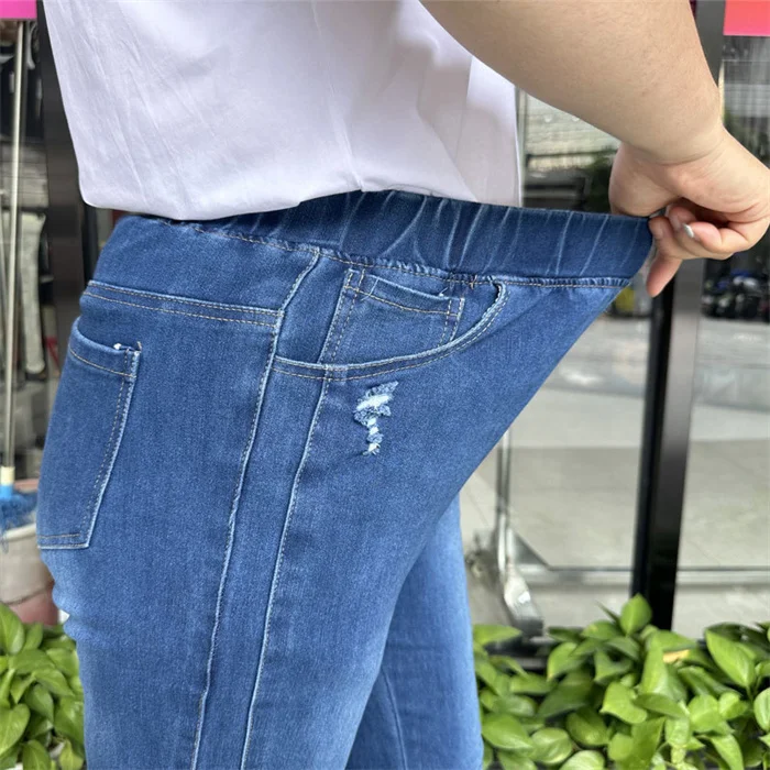 Ripped Jeans Women 9XL 8XL 7XL High Waist Plus Size Pencil Pants Loose Stretched Scratched Girl Female Elastic Denim Trousers