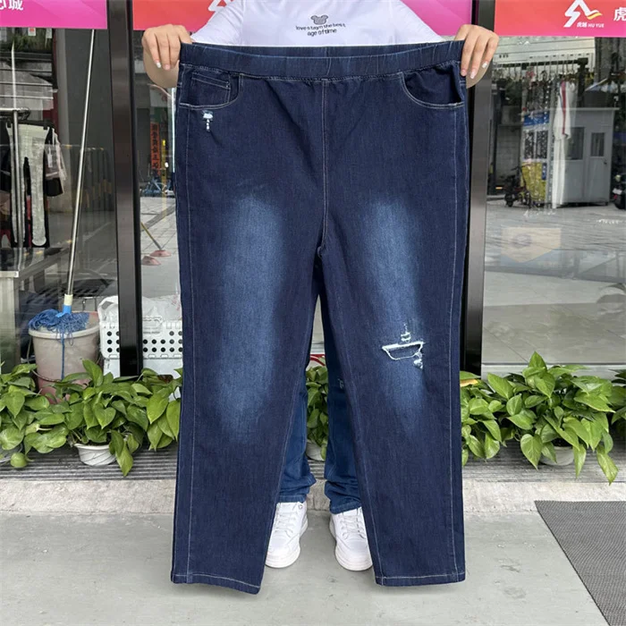 Ripped Jeans Women 9XL 8XL 7XL High Waist Plus Size Pencil Pants Loose Stretched Scratched Girl Female Elastic Denim Trousers