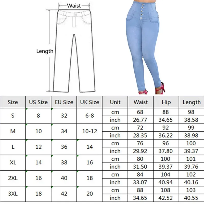 2023 High Waist Women Jeans Buttons Female Pant Slim Elastic Plus Size Stretch Jeans Denim Blue Skinny Pencil Pant Autumn