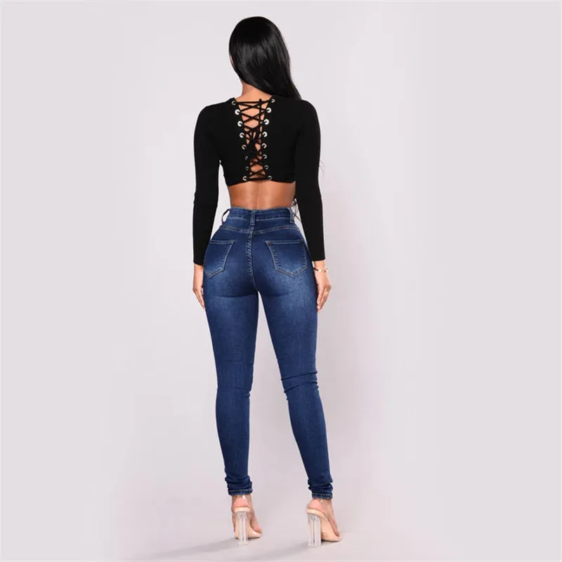 Low price promotion women high waist jeans casual skinny slim jeans high stretch denim pencil pants plus size S-3XL New