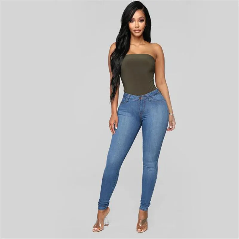 Low price promotion women high waist jeans casual skinny slim jeans high stretch denim pencil pants plus size S-3XL New