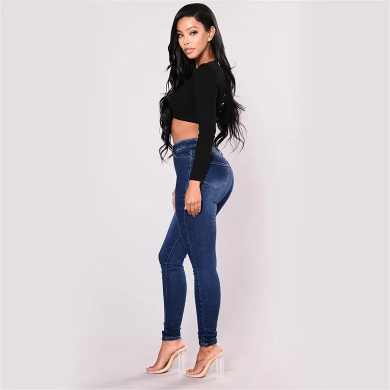 Low price promotion women high waist jeans casual skinny slim jeans high stretch denim pencil pants plus size S-3XL New