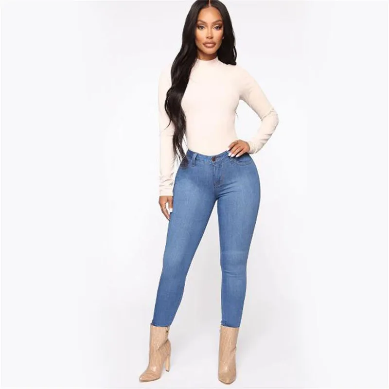 Low price promotion women high waist jeans casual skinny slim jeans high stretch denim pencil pants plus size S-3XL New