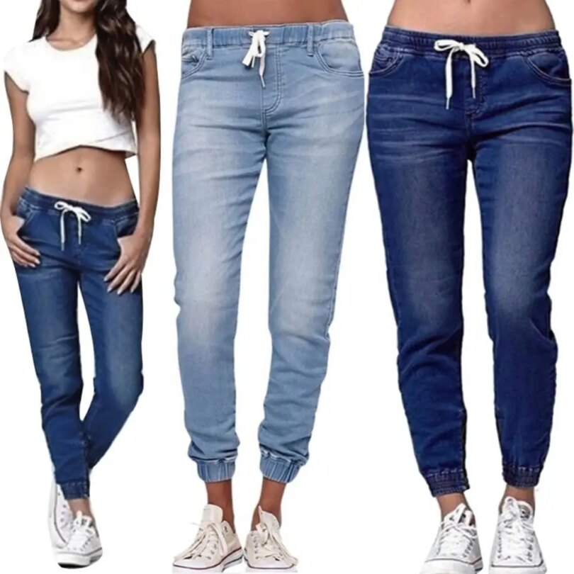 40%HOT Skinny Jeans Women Jogger Pants Plus Size Elastic Drawstring Elastic Waist Slim Stretch Jeans Ladies Pencil Pants - Image 2