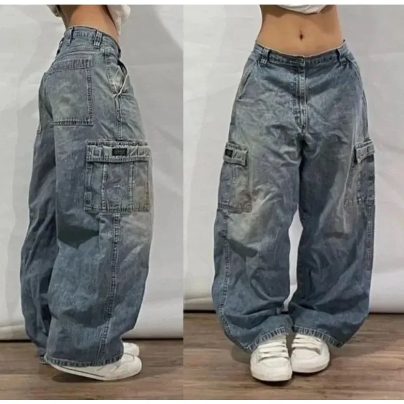 Y2K Harajuku Vintage New Blue Washed Baggy Jeans Women Streetwear Fashion Gothic High Waist Casual Joker Wide Leg Trousers