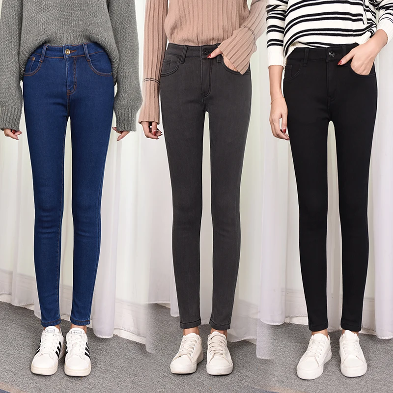 Women Thermal Jeans Denim Skinny Stretch Jeans Warm Lamb Fleece Lady Plus Size Pencil Trousers Oversized High Waist Winter Plush