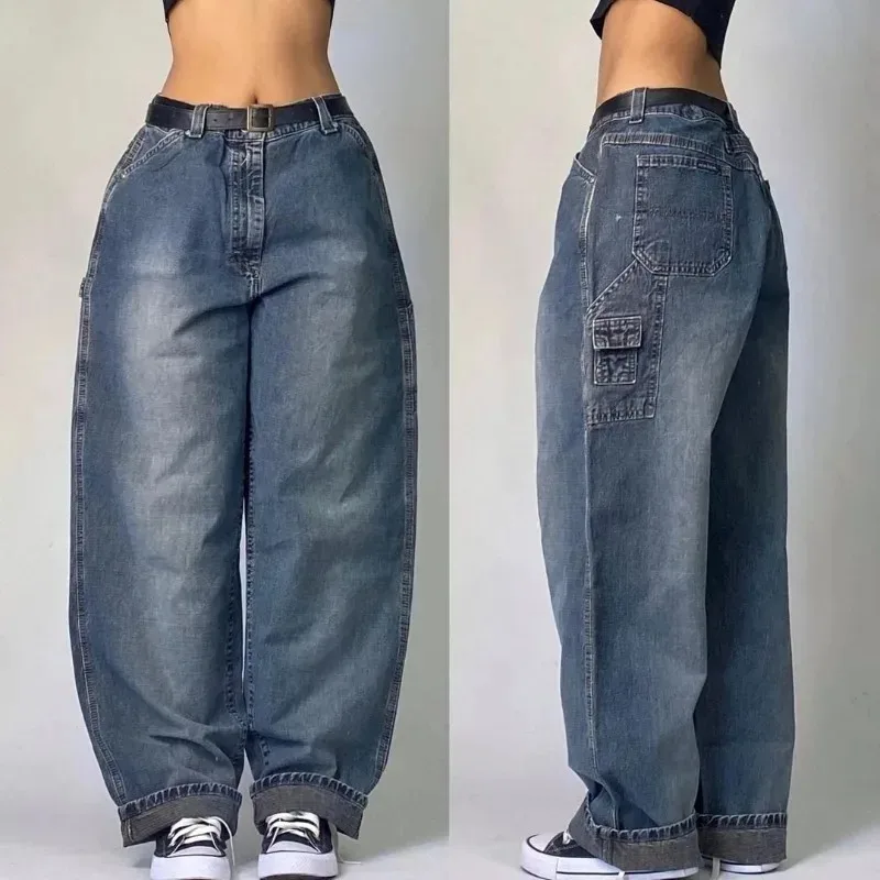 Streetwear American New Washed Light Blue Baggy Jeans Men And Women Y2K High Street Fashion Retro Punk High Waist Wide Trousers