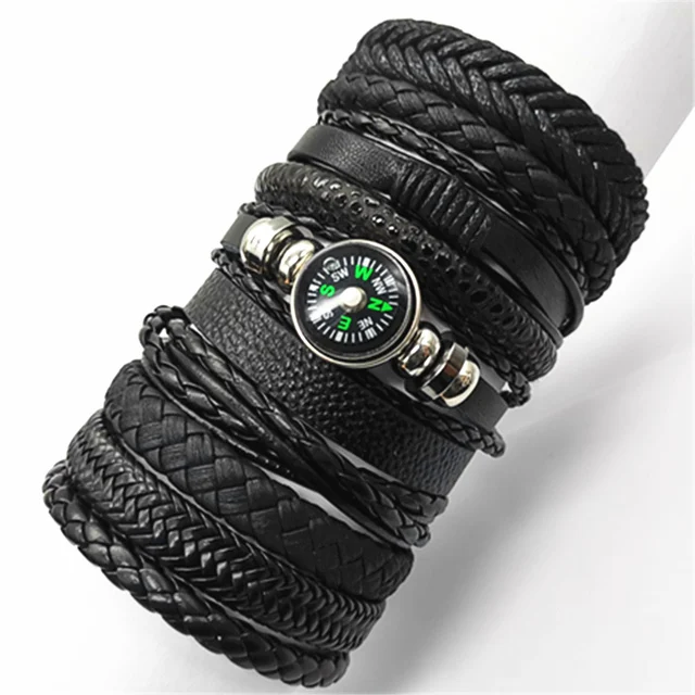 10 Pcs/set Black Wrap Woven New Fashion Handmade Men Bracelets Male Women Leather Bracelets Men Bangle Wholesale Jewelry Gift