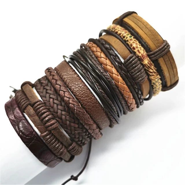 10 Pcs/set Black Wrap Woven New Fashion Handmade Men Bracelets Male Women Leather Bracelets Men Bangle Wholesale Jewelry Gift