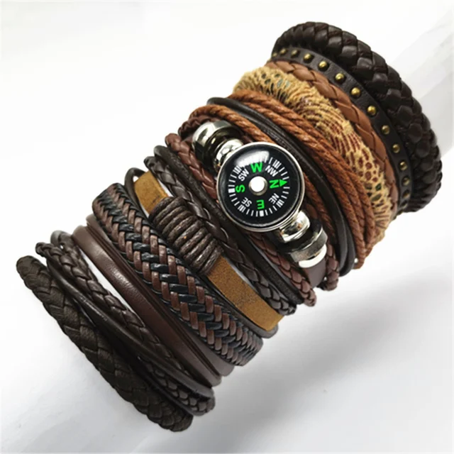 10 Pcs/set Black Wrap Woven New Fashion Handmade Men Bracelets Male Women Leather Bracelets Men Bangle Wholesale Jewelry Gift