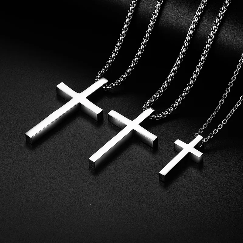 New Stainless Steel Cross Pendant Necklace for Men Women Minimalist Jewelry Male Female Necklaces Chokers Silver Color