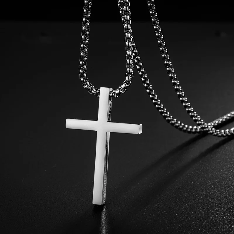 New Stainless Steel Cross Pendant Necklace for Men Women Minimalist Jewelry Male Female Necklaces Chokers Silver Color