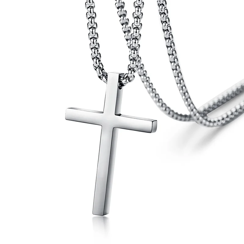 New Stainless Steel Cross Pendant Necklace for Men Women Minimalist Jewelry Male Female Necklaces Chokers Silver Color