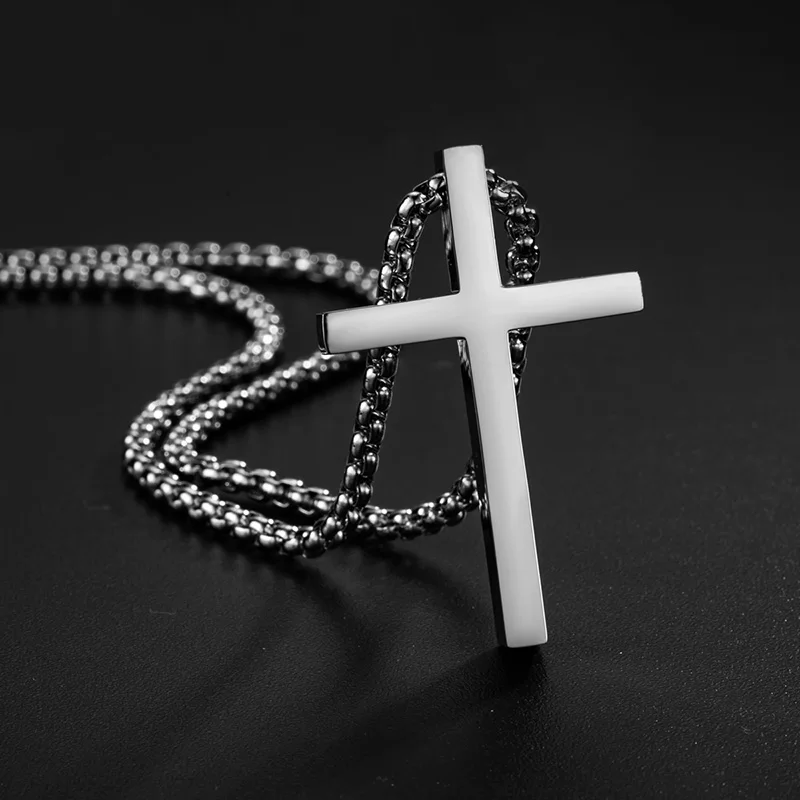 New Stainless Steel Cross Pendant Necklace for Men Women Minimalist Jewelry Male Female Necklaces Chokers Silver Color