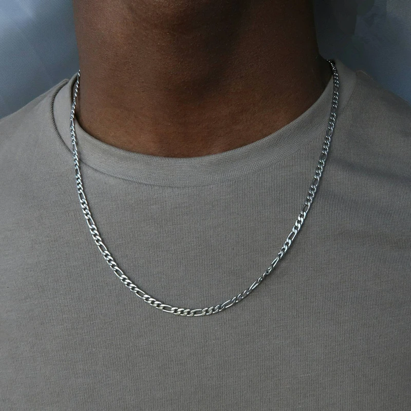 Fashion New Figaro Chain Necklace For Men Punk Silver Color Stainless Steel Long Necklace Men Hip Hop Jewelry Gift