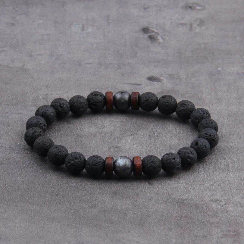 Fashion Natural Lava Stone Wooden Beads Energy Yogi Elastic Stand Bracelet Bangle For Men Accessorie Jewelry Valentine Gift - Image 2