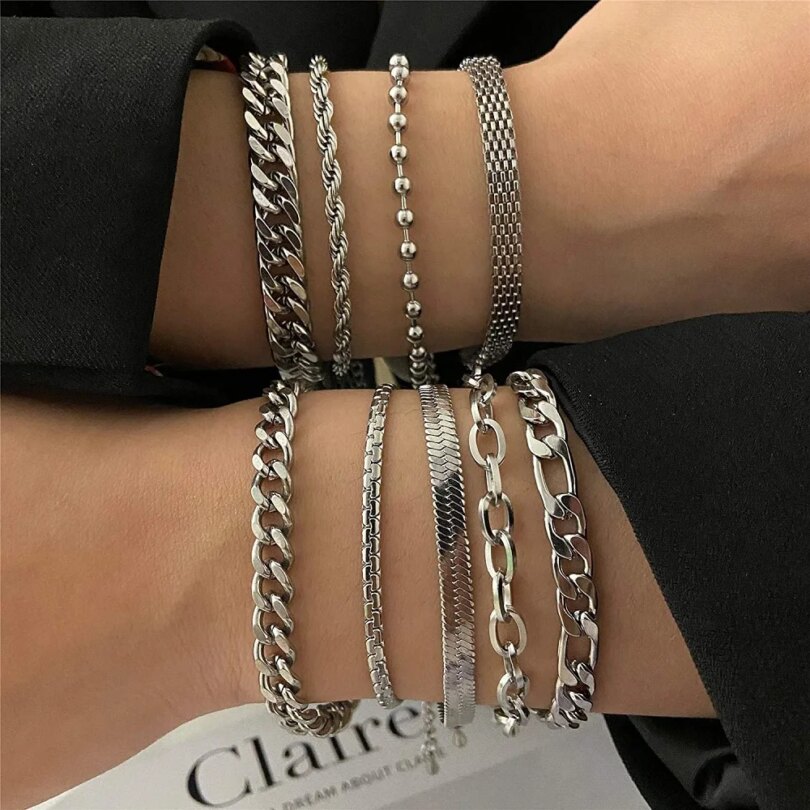 316L Stainless Steel Cuban Chain Bracelet for Men Women Figaro  Vintage Metal Viking Kpop Pulseras Emo Cute Luxury Jewelry Gift - Image 6