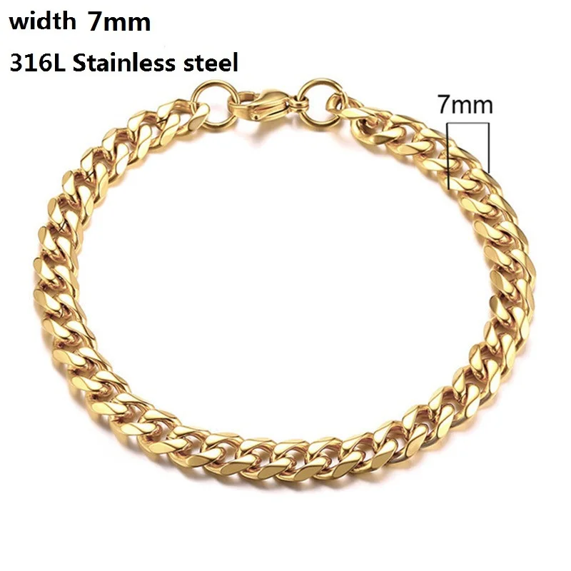 316L Stainless Steel Cuban Chain Bracelet for Men Women Figaro  Vintage Metal Viking Kpop Pulseras Emo Cute Luxury Jewelry Gift