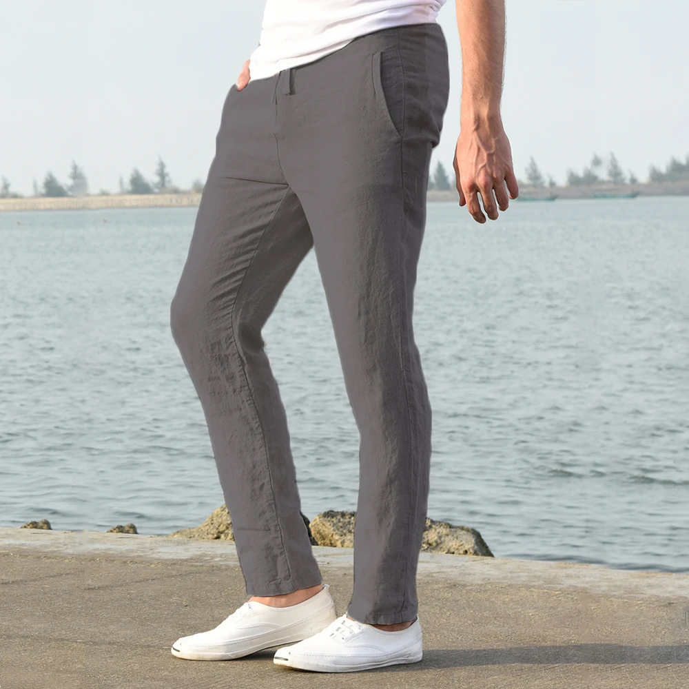 2023 Men's Cotton Linen Pants Male Autumn New Breathable Solid Color Linen Trousers Fitness Streetwear S-3XL