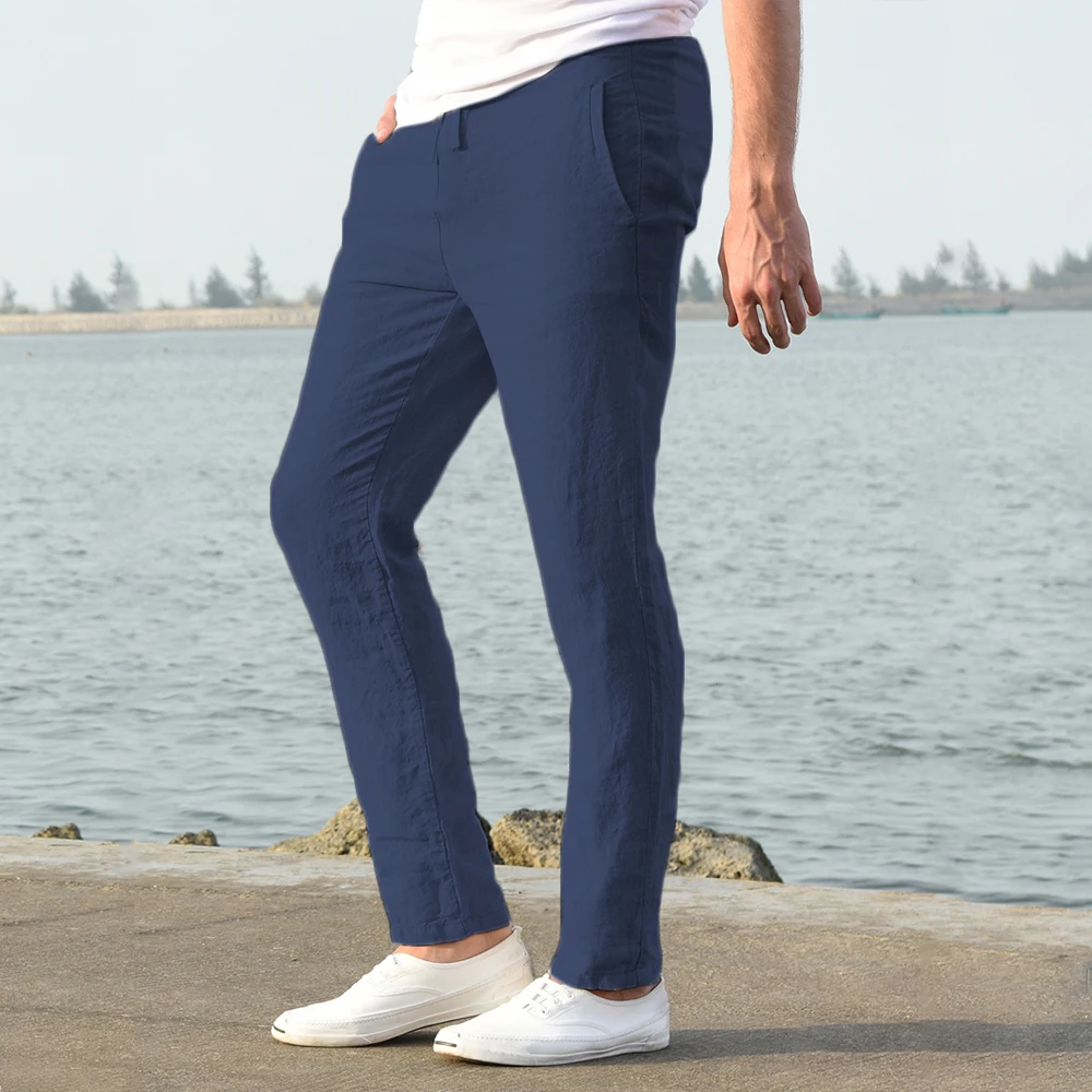 2023 Men's Cotton Linen Pants Male Autumn New Breathable Solid Color Linen Trousers Fitness Streetwear S-3XL