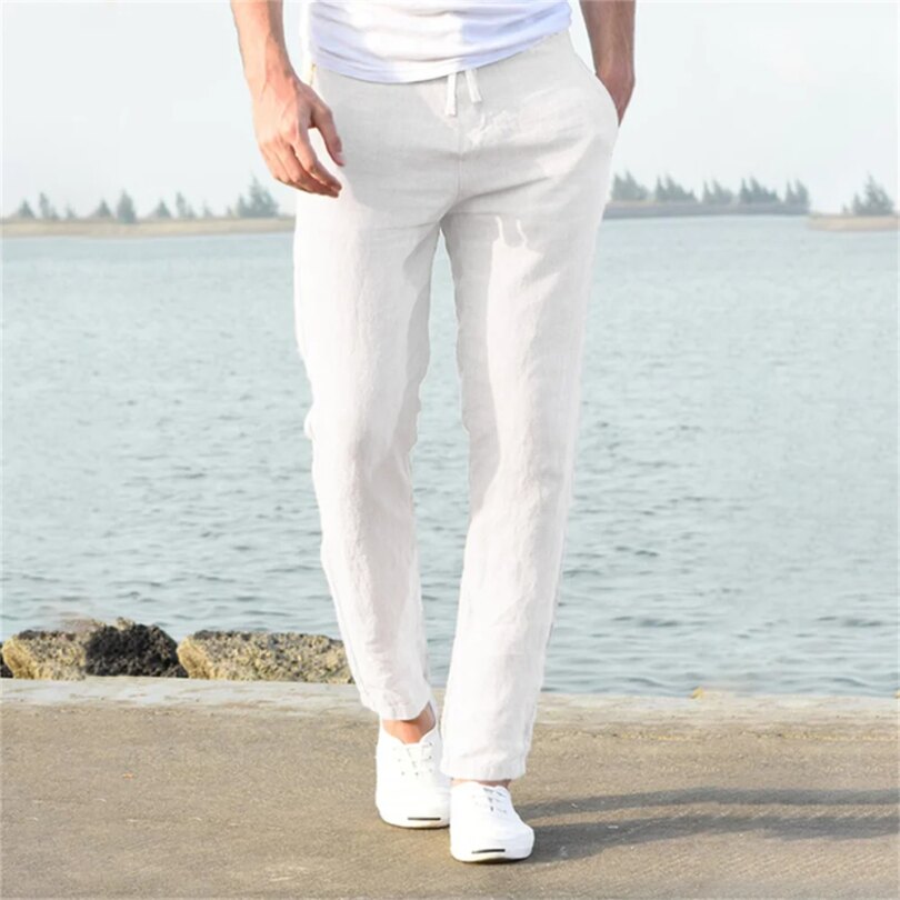 2023 Men's Cotton Linen Pants Male Autumn New Breathable Solid Color Linen Trousers Fitness Streetwear S-3XL - Image 3