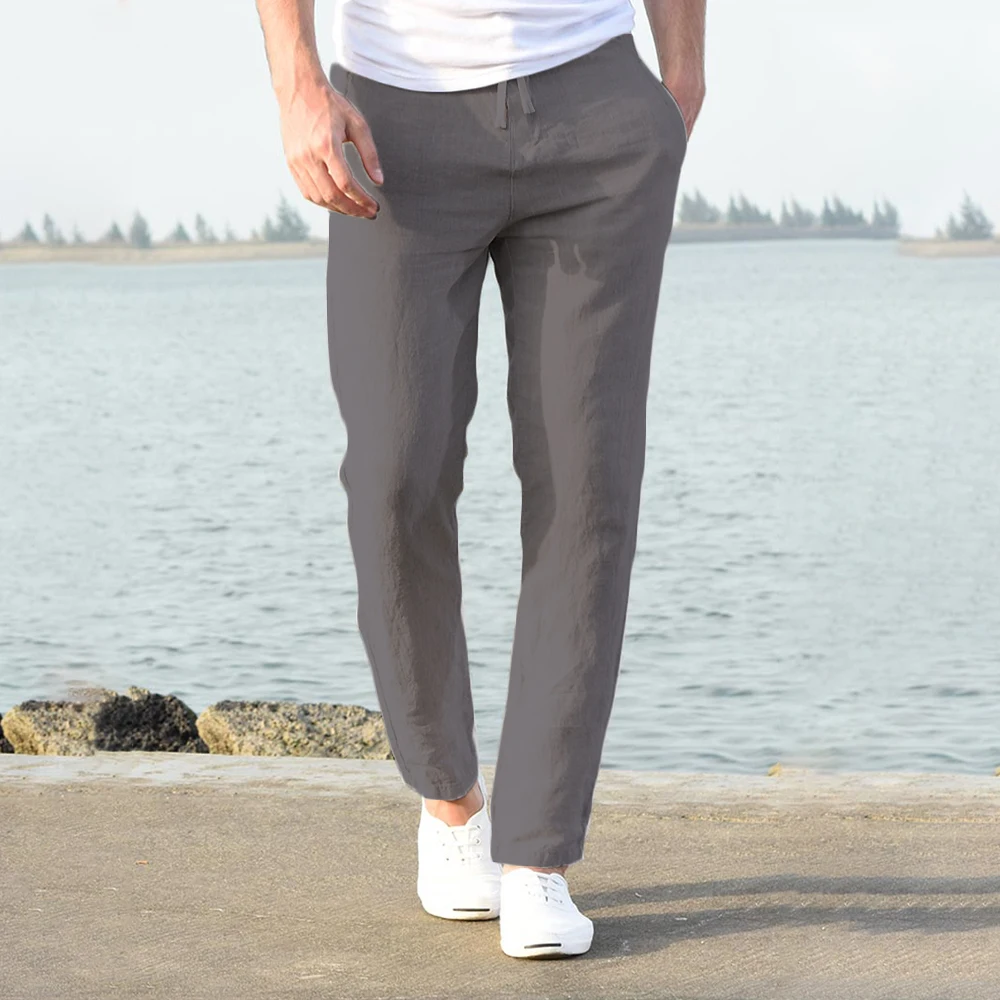 2023 Men's Cotton Linen Pants Male Autumn New Breathable Solid Color Linen Trousers Fitness Streetwear S-3XL