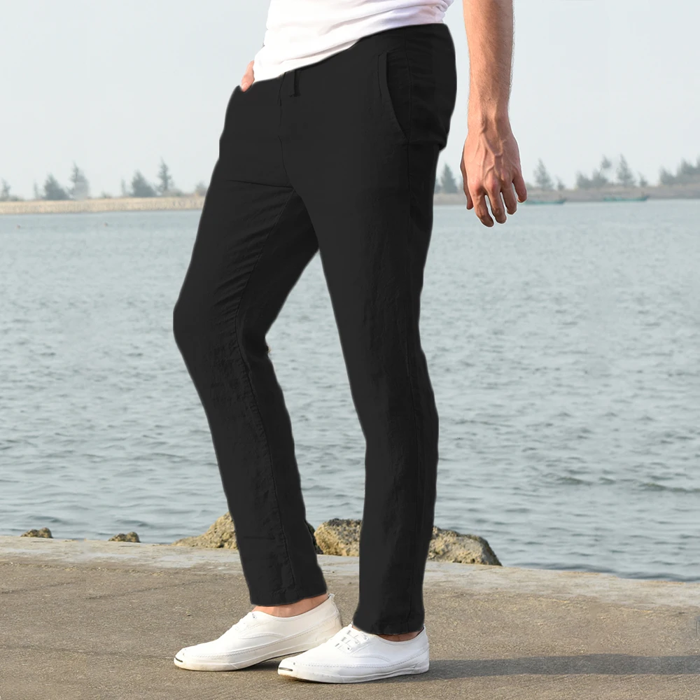 2023 Men's Cotton Linen Pants Male Autumn New Breathable Solid Color Linen Trousers Fitness Streetwear S-3XL