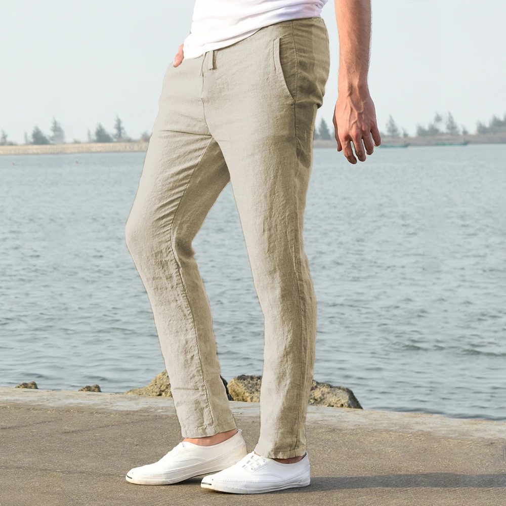 2023 Men's Cotton Linen Pants Male Autumn New Breathable Solid Color Linen Trousers Fitness Streetwear S-3XL