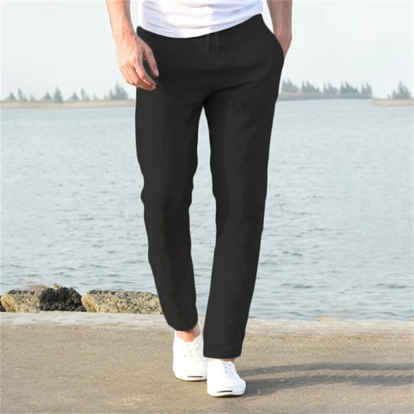 2023 Men's Cotton Linen Pants Male Autumn New Breathable Solid Color Linen Trousers Fitness Streetwear S-3XL - Image 2