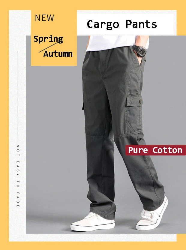 New Cargo Pants Men's Loose Straight Oversize Clothing Solid Grey Versatile Work Wear Black Joggers Cotton Casual Male Trousers