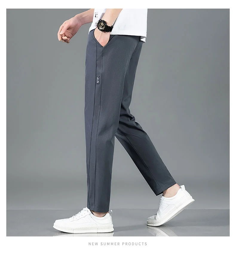 Spring Summer Waist Drawing Solid Color Thin Business Casual Trousers Outdoor Elastic Breathable Straight Tube Sneaker