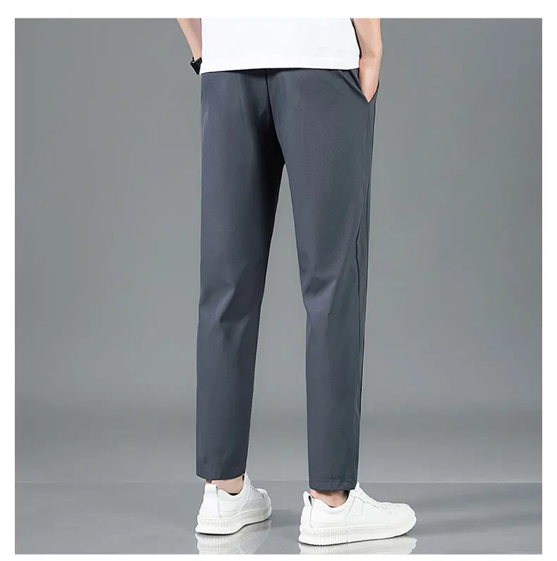 Spring Summer Waist Drawing Solid Color Thin Business Casual Trousers Outdoor Elastic Breathable Straight Tube Sneaker