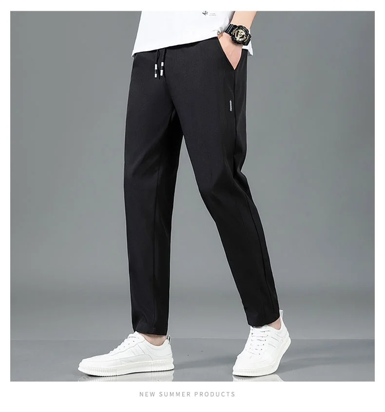 Spring Summer Waist Drawing Solid Color Thin Business Casual Trousers Outdoor Elastic Breathable Straight Tube Sneaker