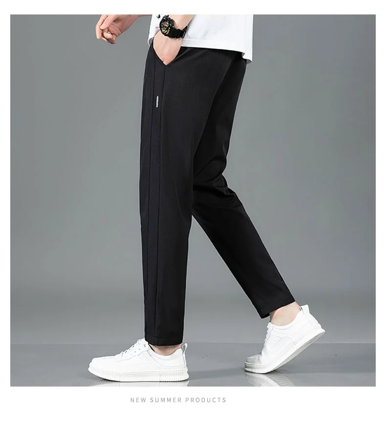 Spring Summer Waist Drawing Solid Color Thin Business Casual Trousers Outdoor Elastic Breathable Straight Tube Sneaker