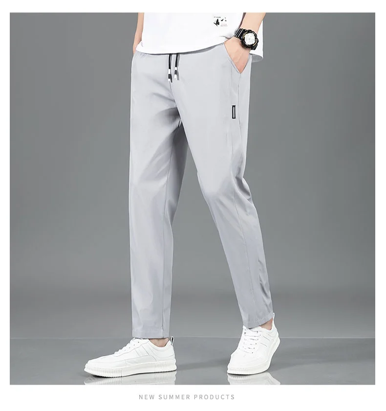 Spring Summer Waist Drawing Solid Color Thin Business Casual Trousers Outdoor Elastic Breathable Straight Tube Sneaker