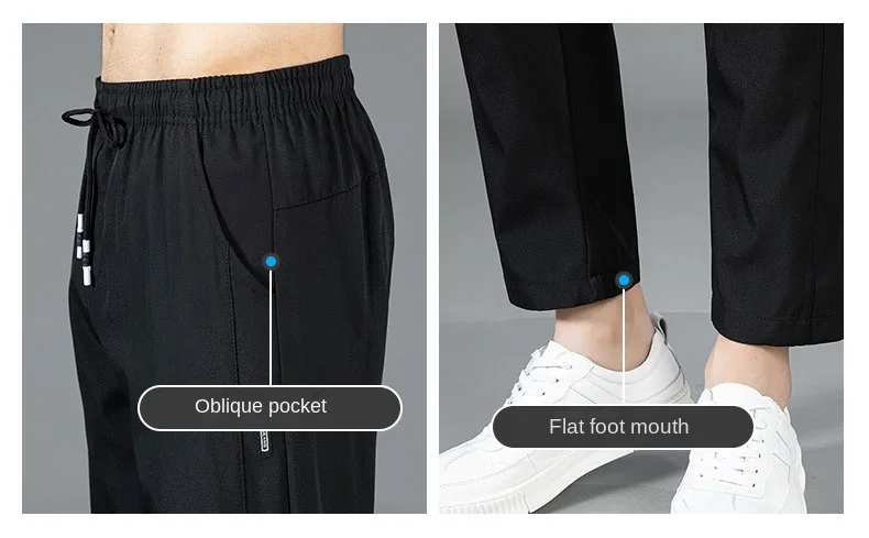 Spring Summer Waist Drawing Solid Color Thin Business Casual Trousers Outdoor Elastic Breathable Straight Tube Sneaker