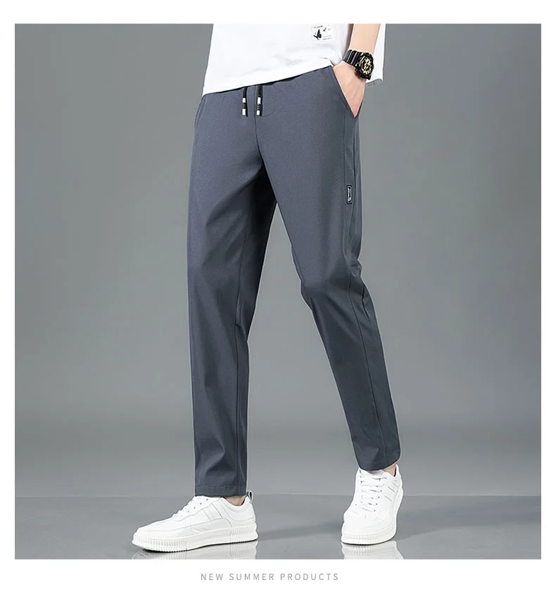 Spring Summer Waist Drawing Solid Color Thin Business Casual Trousers Outdoor Elastic Breathable Straight Tube Sneaker