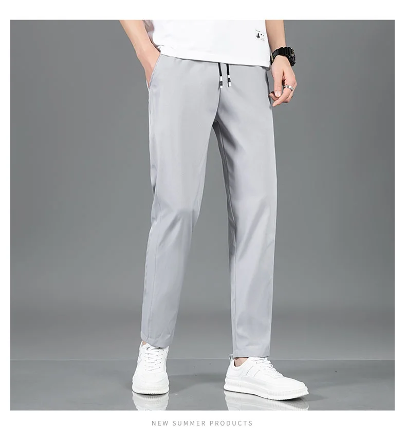 Spring Summer Waist Drawing Solid Color Thin Business Casual Trousers Outdoor Elastic Breathable Straight Tube Sneaker