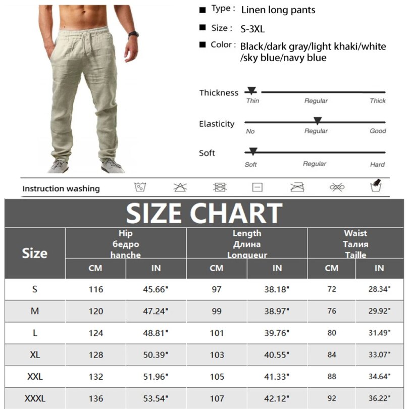 Men's Cotton Linen Long Pants Summer Solid Color Breathable Linen Trousers Male Casual Elastic Waist Casual Pants Harajuku Trous - Image 6