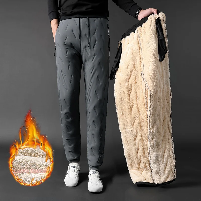 Winter Sweatwear Men Plush Thick Fleece Sweatpant Lambswool Thermal Trousers Casual Pants Windproof Warm Cotton Pants 8828