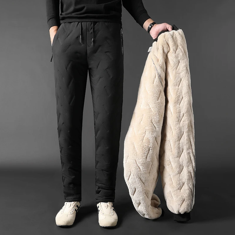 Winter Sweatwear Men Plush Thick Fleece Sweatpant Lambswool Thermal Trousers Casual Pants Windproof Warm Cotton Pants 8828