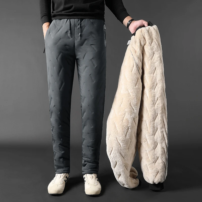 Winter Sweatwear Men Plush Thick Fleece Sweatpant Lambswool Thermal Trousers Casual Pants Windproof Warm Cotton Pants 8828