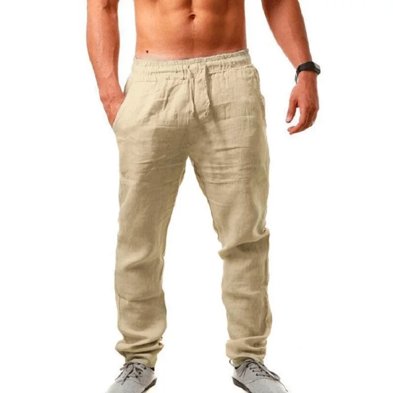 Men's Cotton Linen Pants Male Autumn New Breathable Solid Color Linen Trousers Fitness Streetwear S-3XL