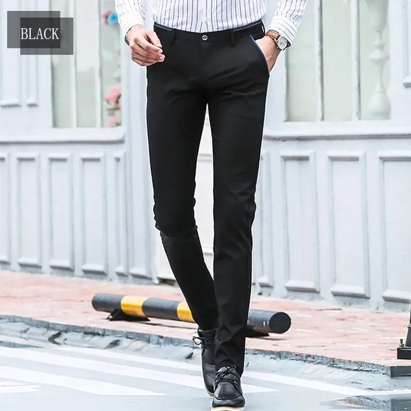 Men's Elastic Straight Pants Business Casual Long Suit Pants Male Formal Trousers Solid Colors Black BLue Plus Size 38 40