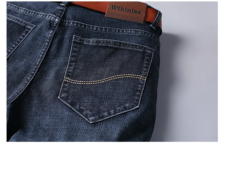 Wthinlee New Business Men's Jeans Casual Straight Stretch Fashion Classic Blue Black Work Denim Trousers Male Brand Clothing