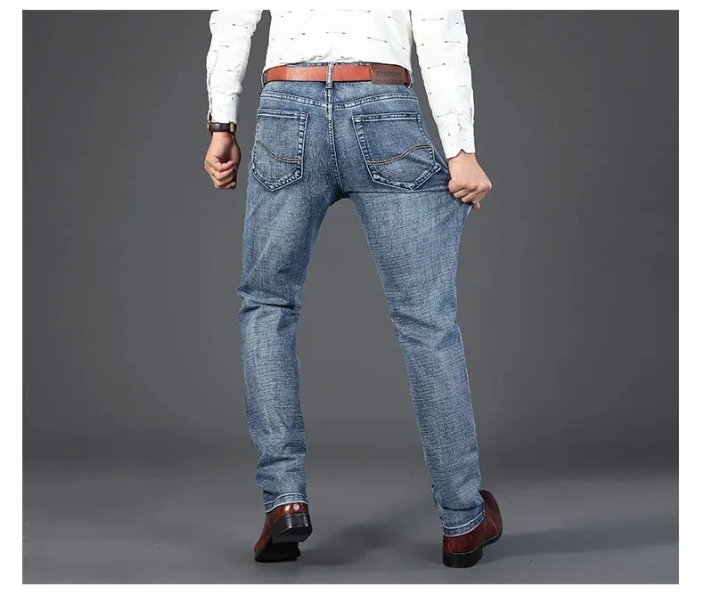 Wthinlee New Business Men's Jeans Casual Straight Stretch Fashion Classic Blue Black Work Denim Trousers Male Brand Clothing